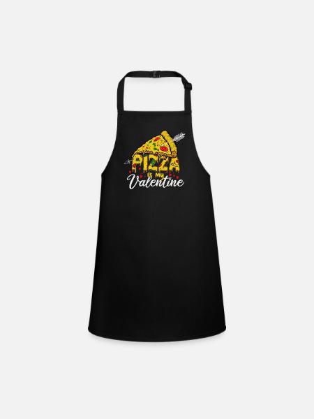 Pizza is my valentine for Valentine's Day - Children's Apron - black - Front