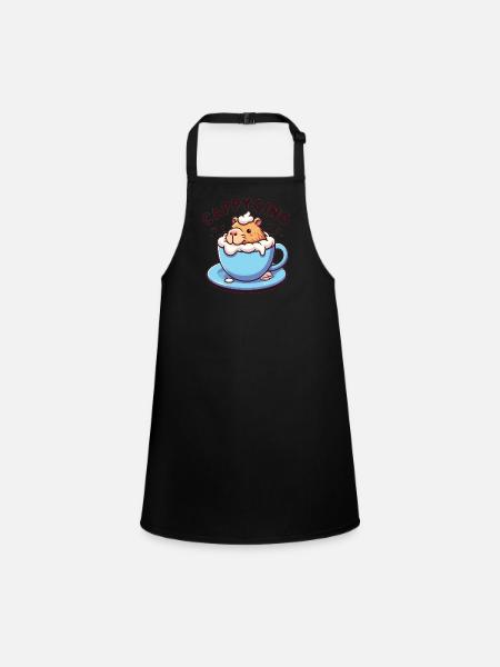 Cappyccino Capybara Kaffee Cappuccino - Schürze für Kinder - Schwarz - Vorne