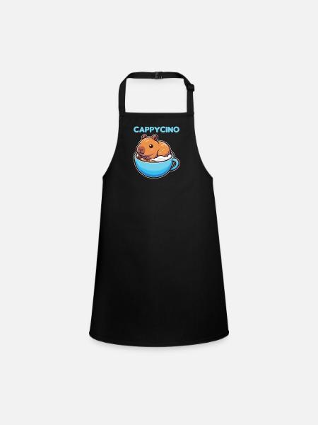 Cappyccino Capybara Kaffee Cappuccino - Schürze für Kinder - Schwarz - Vorne