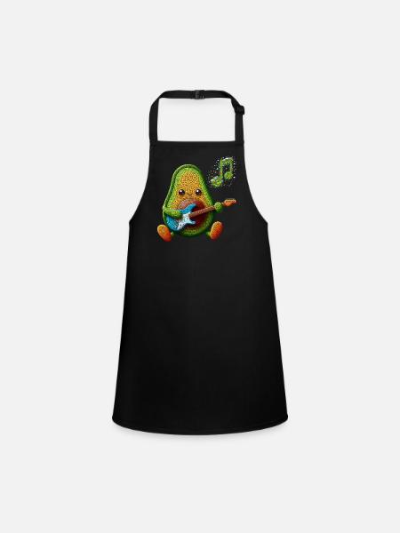 GESCHMACK UND MUSIK, AVOCADO SPIELT E-GITARRE - Schürze für Kinder - Schwarz - Vorne