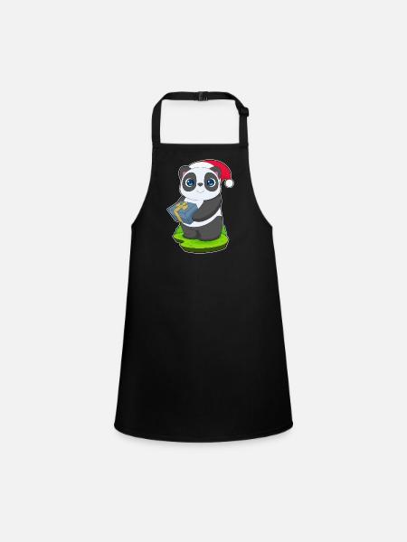 Panda Christmas Package - Children's Apron - black - Front