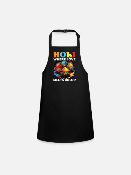 Happy Holi Greetings Hinduism Indian Festival - Children's Apron - black - Front