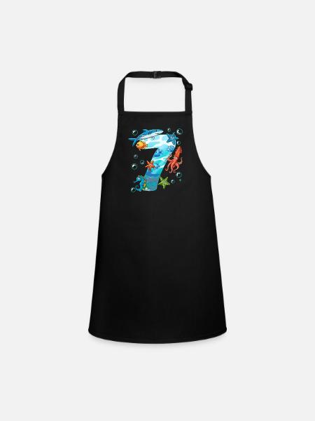 7th Birthday Sea Creatures - Children's Apron - black - Front