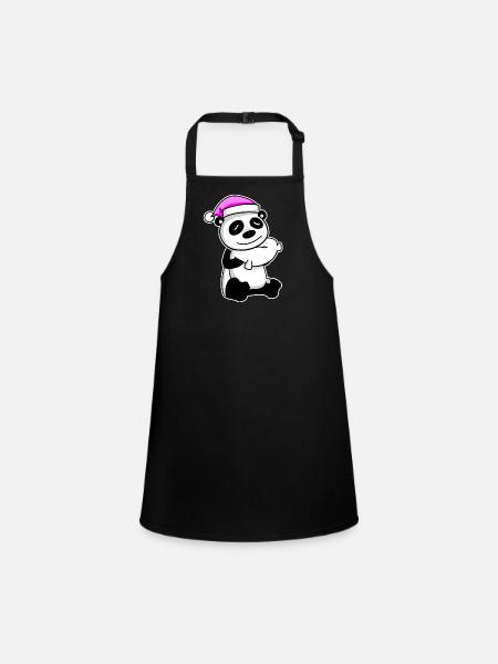 Panda Tired Sleeping Sleeping Girl - Children's Apron - black - Front