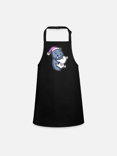 Hippopotamus Tired Sleeping Sleeping Girl - Children's Apron - black - Front