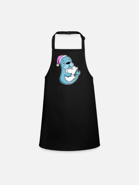 Sea Lion Tired Sleeping Sleeping Girl - Children's Apron - black - Front