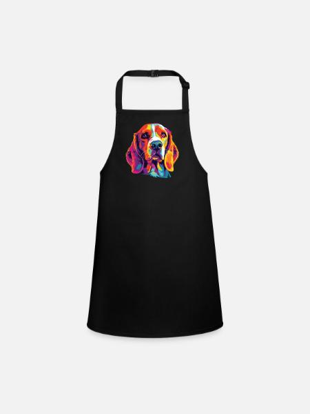 Wasserfarben Farbenfroher Beagle Harrier - Schürze für Kinder - Schwarz - Vorne