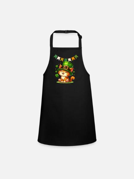 Chat St Patrick Irlande Irlandais Shamrock Chance Fun - Tablier Enfant - noir - Devant