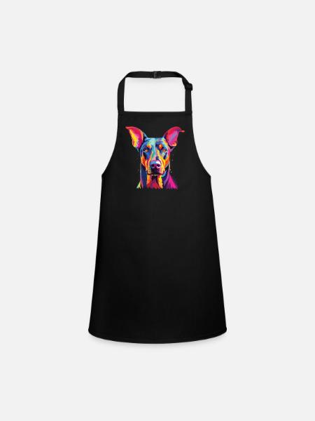 Watercolor Colorful Doberman Pinscher - Children's Apron - black - Front