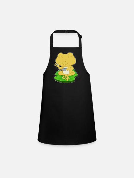 Frosch Tasse Kaffee - Schürze für Kinder - Schwarz - Vorne