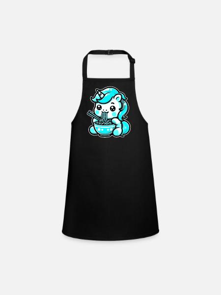 Japonais Kawaii Licorne Ramen Cuisine Asiatique - Tablier Enfant - noir - Devant