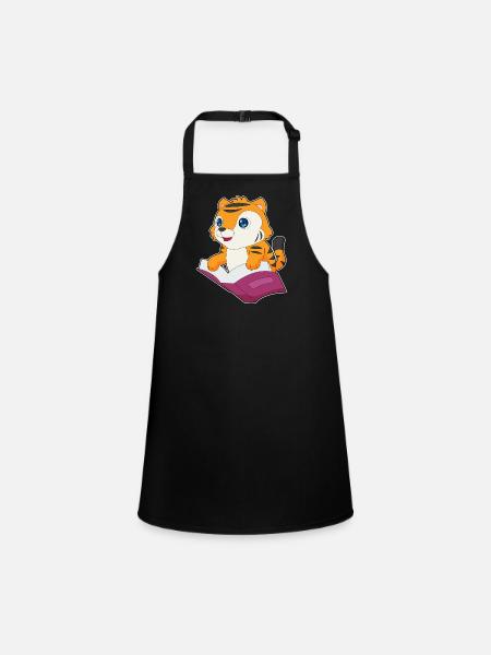 Tiger Buch - Schürze für Kinder - Schwarz - Vorne