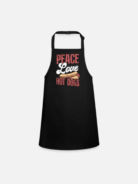 Hot Dog Adult Girl Peace Love Hot - Children's Apron - black - Front