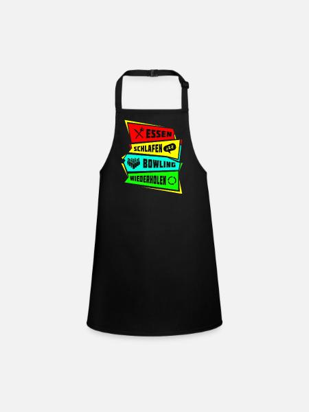 Essen Schlafen Bowling wiederholen - Schürze für Kinder - Schwarz - Vorne