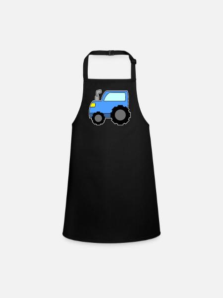 Traktor Blau - Schürze für Kinder - Schwarz - Vorne