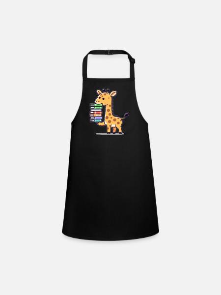 Reading Books Giraffe Book Book Lover - Children's Apron - black - Front