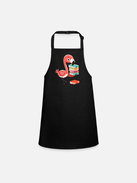 Reading Books Flamingo Book Book Lover - Children's Apron - black - Front