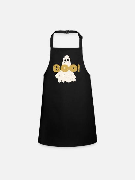 Retro vintage text Boo in gold. Halloween Ghost - Children's Apron - black - Front