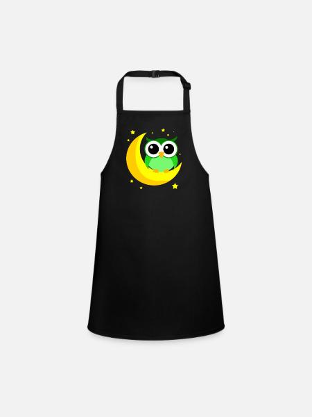 Hibou vert sur la lune dessin animé prédateur oiseau nocturne - Tablier Enfant - noir - Devant