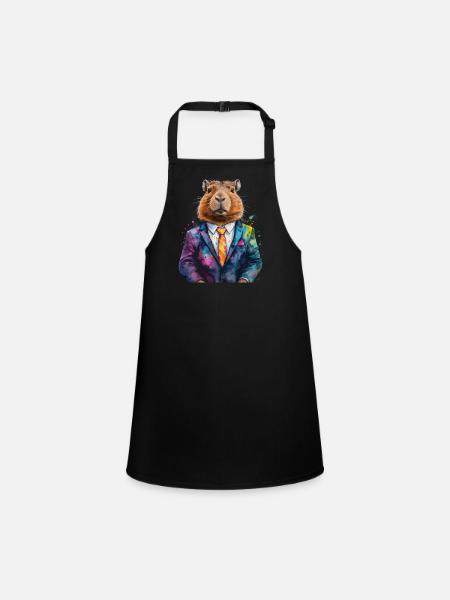Costume Capybara Capy Imprimé Animal Coloré - Tablier Enfant - noir - Devant
