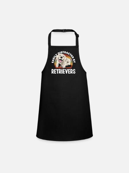 Retro Golden Retriever Dog Holder - Children's Apron - black - Front