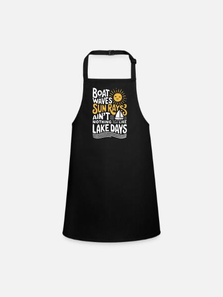 boat, waves, sunbeams, sea days, summer, - Children's Apron - black - Front