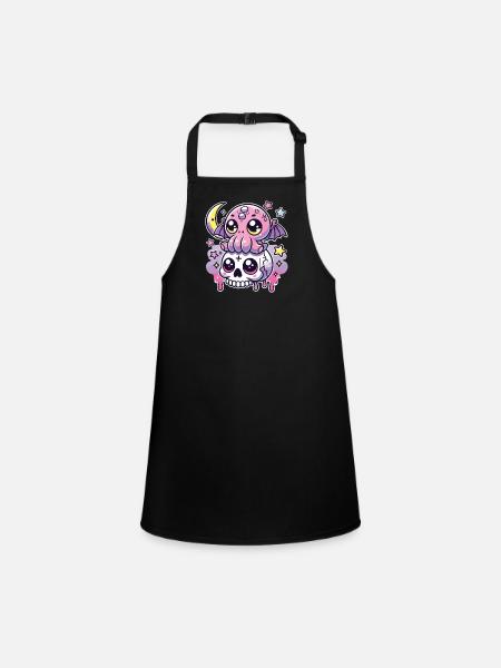 Kawaii Gothic Cthulhu Pastellfarben Gothic Goth - Schürze für Kinder - Schwarz - Vorne