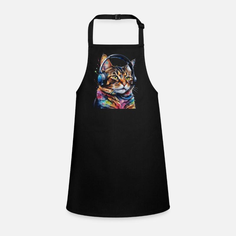 Katze Kopfhörer Bunt Lustig Tier Design Print Schürze für Kinder