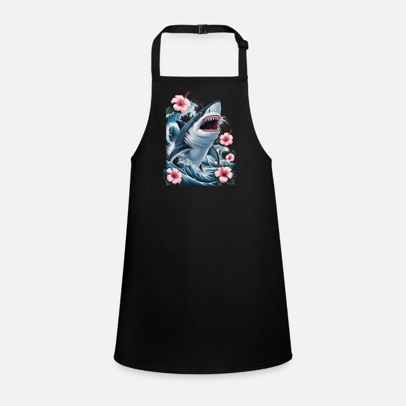 Shark Waves and Hibiscus Flowers Artwork Children's Apron