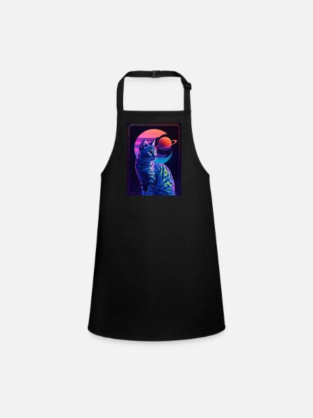 Animal Art Planet Fantasy Artwork : Chat dans le - Tablier Enfant - noir - Devant