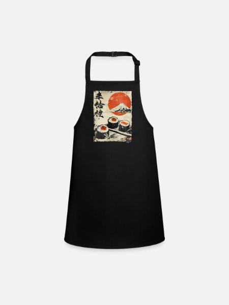 Mount Fuji and delicious sushi - Children's Apron - black - Front