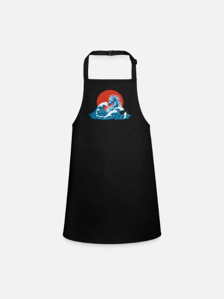 Back Print Japanese Dragon Blue China Asia - Children's Apron - black