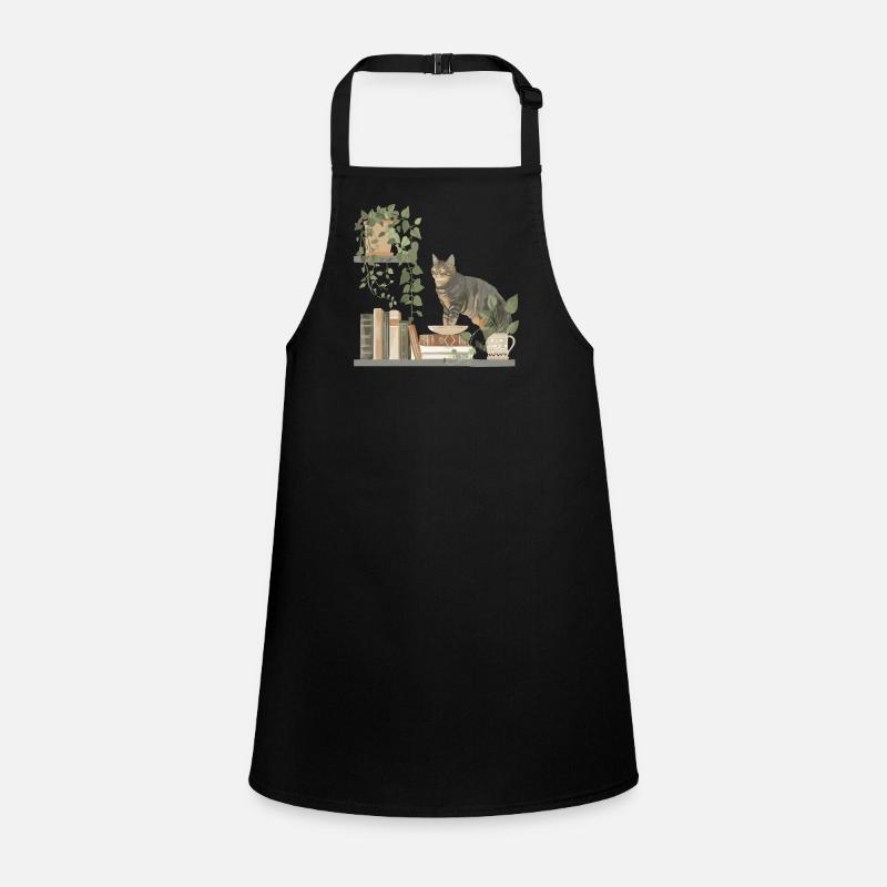 Black cat with books and plants Children's Apron