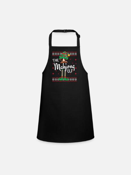 Mahjong Elf Weihnachts-Outfit für Familienfeiern - Schürze für Kinder - Schwarz - Vorne