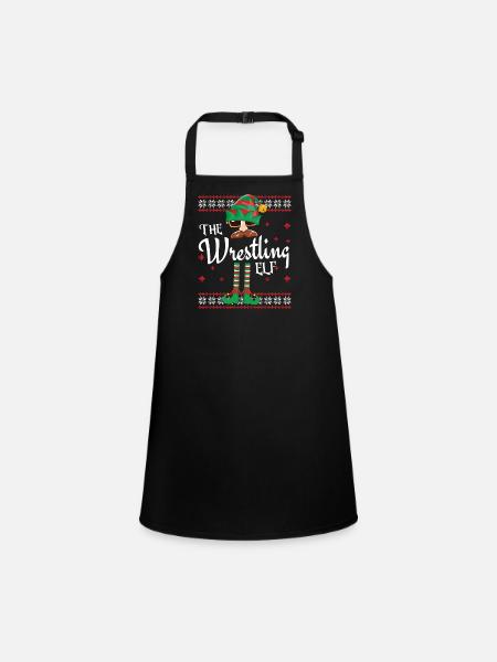Wrestling Elf Weihnachts-Pyjama-Party Outfit - Schürze für Kinder - Schwarz - Vorne