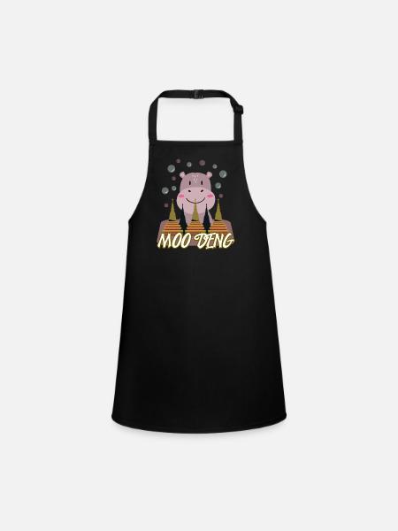 Moo Deng Mignon Hippopotame Bébé Animal - Tablier Enfant - noir - Devant