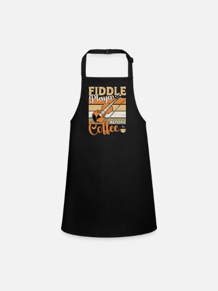 Fiddle Player Before Coffee Musician Coffee Lover - Children's Apron - black - Front