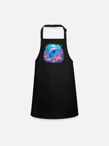 Dolphin Delfine Delfin - Schürze für Kinder - Schwarz - Vorne