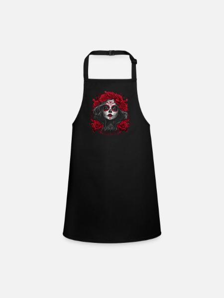 Elegant Catrina - Red Roses Dia de los Muertos - Children's Apron - black - Front