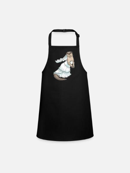 Otter Bridal Wedding Dress Wedding - Children's Apron - black - Front