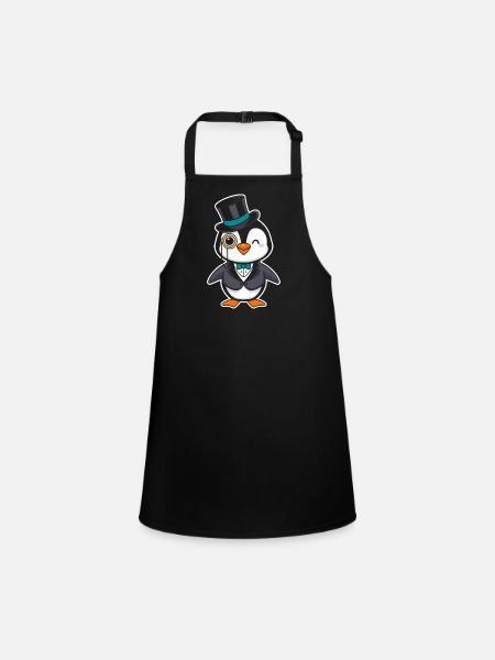 Eleganter Pinguin Mit Zylinder Und Monokel - Schürze für Kinder - Schwarz - Vorne