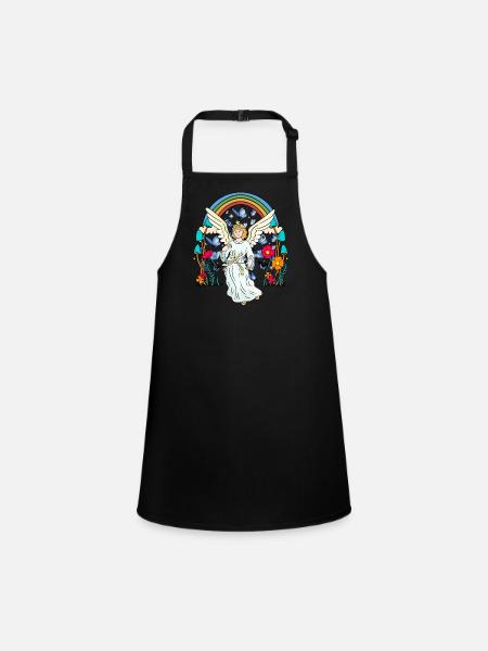 Arc en ciel Ange gardien Ange Papillons Fleur - Tablier Enfant - noir - Devant