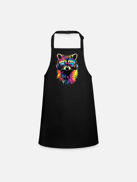 Raccoon Popart Colorful Rainbow Raccoon Raccoon Raccoon - Children's Apron - black - Front