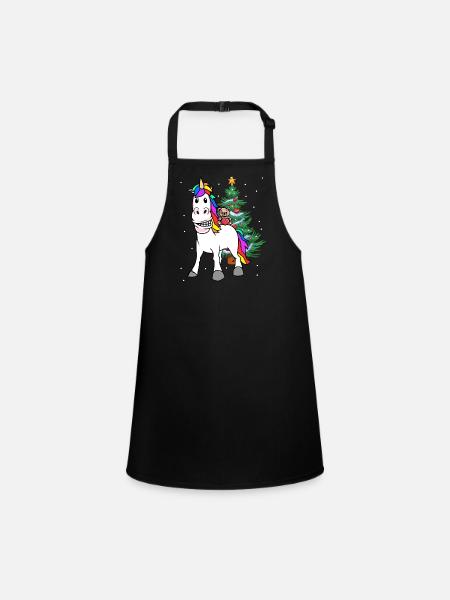 Christmas Child Kids Gifts Unicorn Teddy - Children's Apron - black - Front