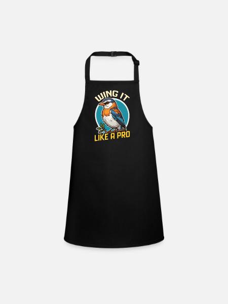 Bird Enthusiast Wing It Like A Pro Ornithologist - Children's Apron - black - Front