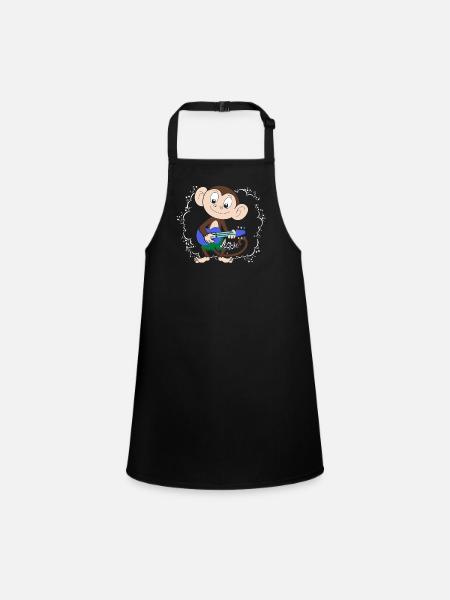 Sock Monkey Plays Ukulele Hula - Children's Apron - black - Front
