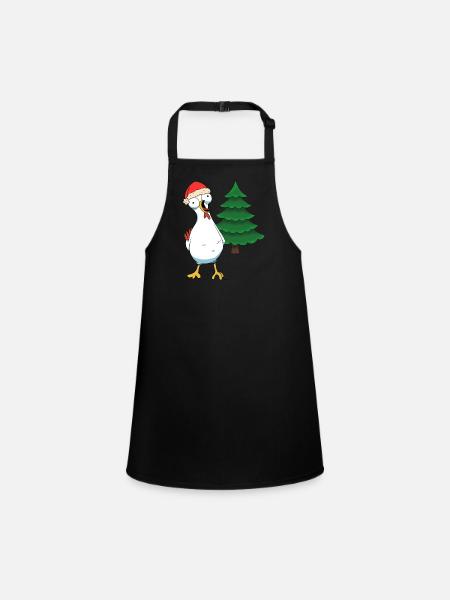 Santa Huhn Hühner Weihnachtsmann Hühnerstall - Schürze für Kinder - Schwarz - Vorne