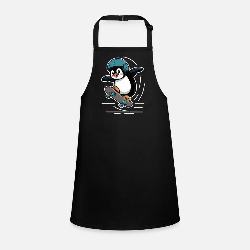 Skateboard Riding Penguin With Helmet Children's Apron