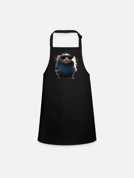 Mole with Sunglasses Love Cute Moles - Children's Apron - black - Front