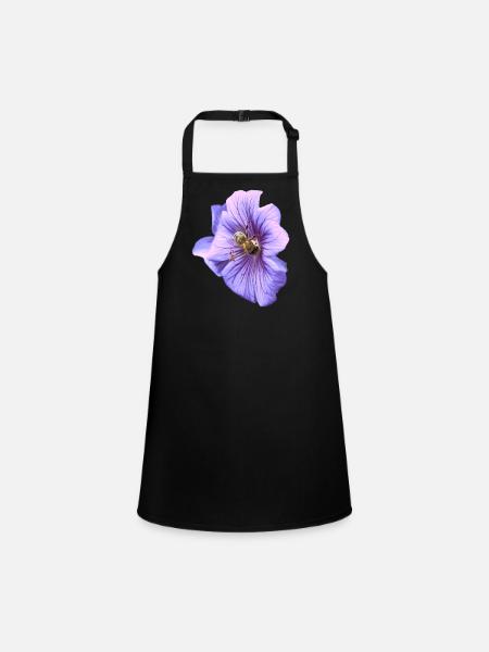 Violette Blüte mit Biene - Schürze für Kinder - Schwarz - Vorne